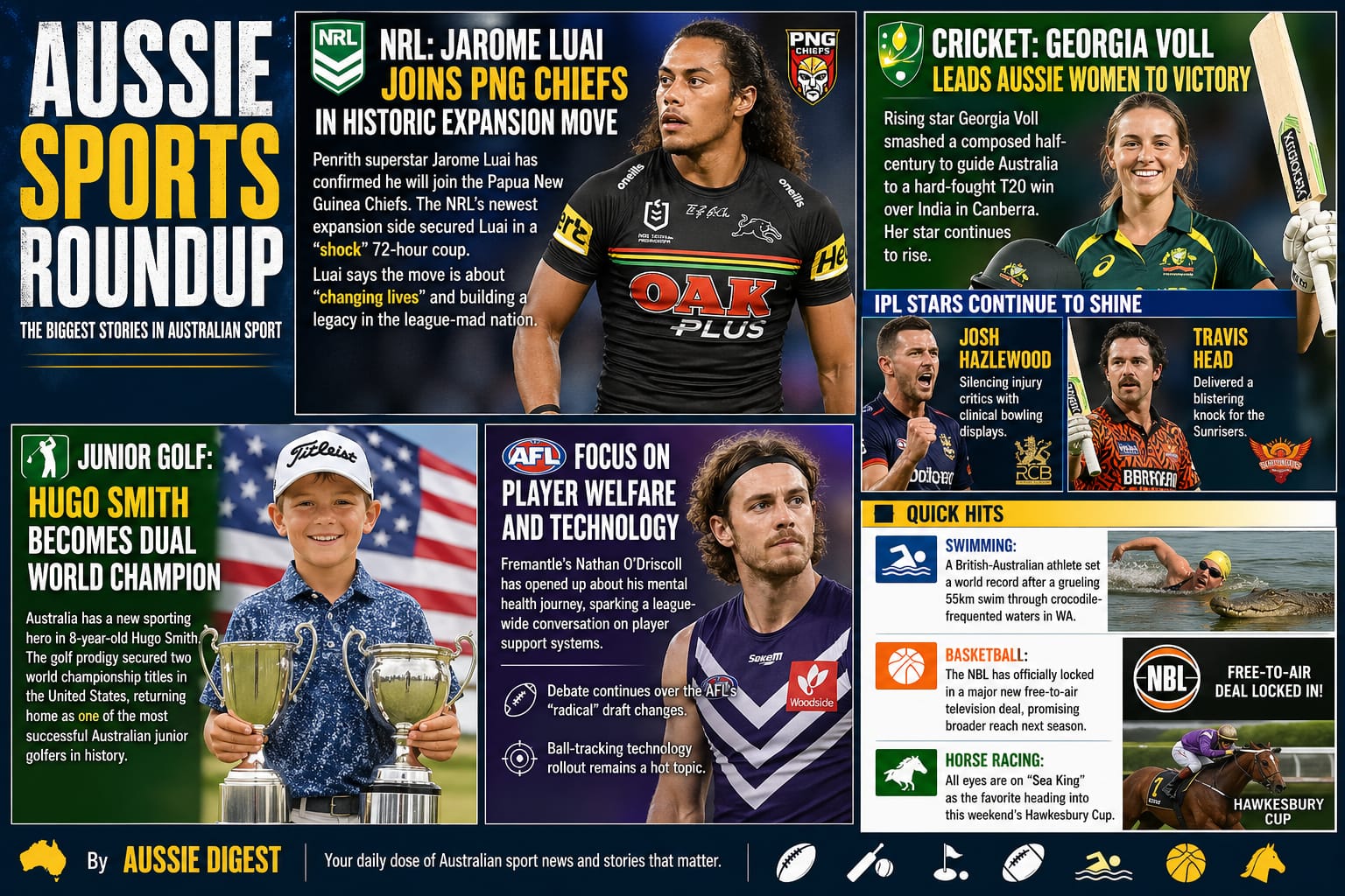 Aussie Sports Roundup: Luais Expansion Shock, T20 Glory, and a Junior Golf Legend